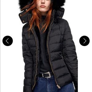 Zara Black Fur Lined Puffer with Gold Zippers size Small